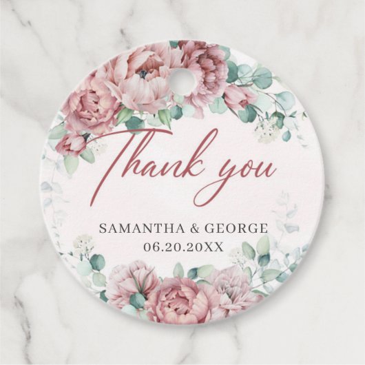 Bohaan rozen eucalyptus lijst bruiloft bedankjes labels (Voorkant)