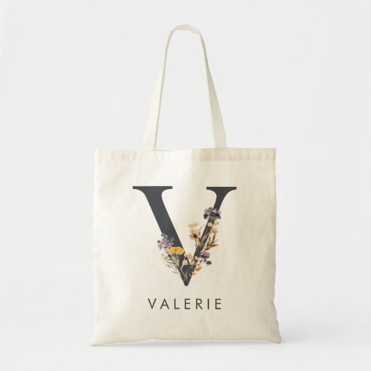 Boheem Bloemmotief Initiaal V Tote Bag (Voorkant)