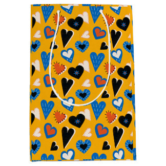 Boheem Geel en Blauw Whimsical Hartjes Medium Cadeauzakje