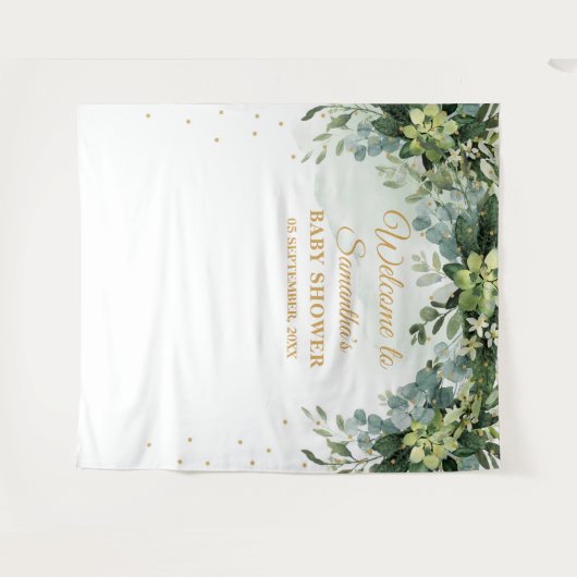 Boheem groen succulent baby shower achtergrond wandkleed (Voorkant (horizontaal))