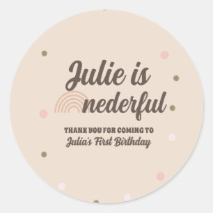 Boheem Regenboog Eerste Verjaardag Onederful Stipp Ronde Sticker