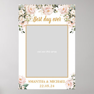 Boheem roze bloem gouden trouwfoto prop poster