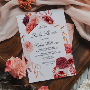 Boheem Roze Marsala Baby Shower Kaart