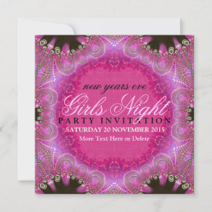 Boheem Roze Meisjes Nacht NYE Feest Uitnodigingen