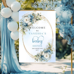 Boheem Stof Blauw Bloemmotief Eucalyptus Baby Show Poster