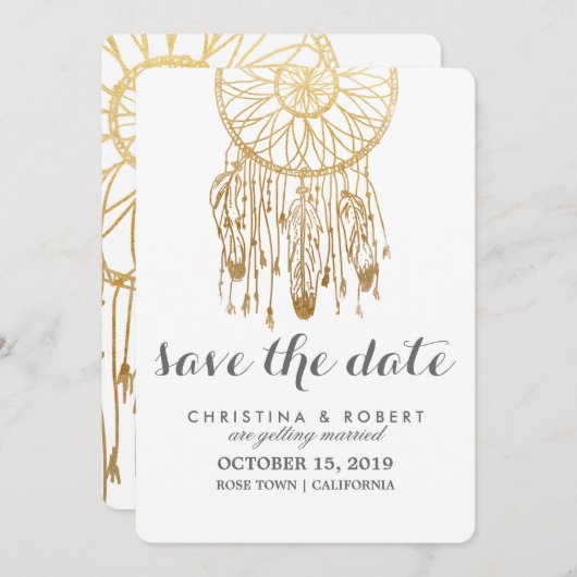 Boheemian Dreamcatcher Nepgoud Folie Save The Date (Voorkant / Achterkant)