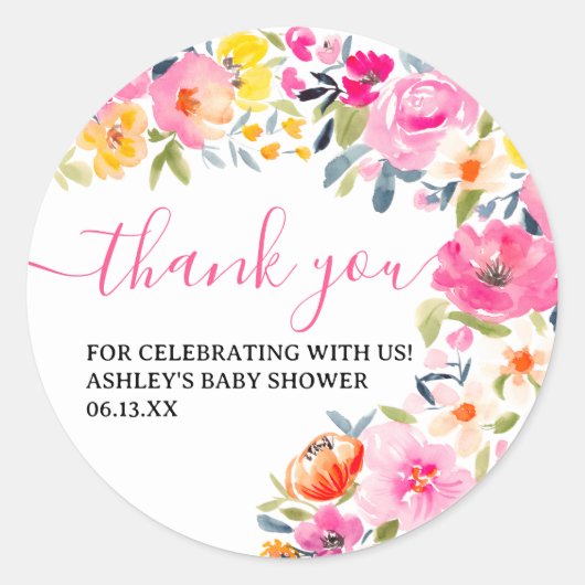 Boheemien dank je wel met bloemige waterverf ronde sticker (Voorkant)