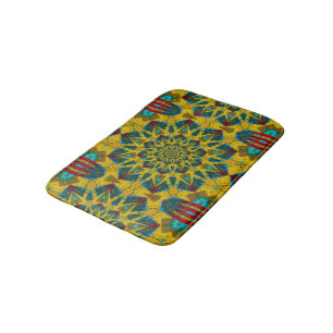 Boheemien Hippie Blauw Geel Bloemmotief Etnisch St Badmat