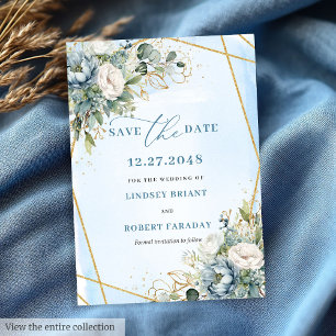 Boheemien Pastel Blauw Wit Goud Pioenrozen Bewaar Kaart