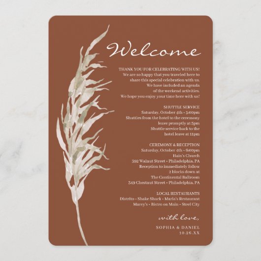 Boheemien Terracotta Trouw Welkom Itinerarium Programma (Voorkant)