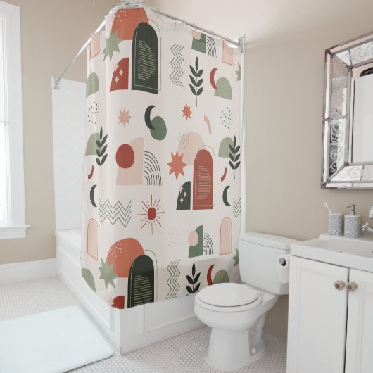 Boheems Abstract geometrisch douchegordijn (In situ)