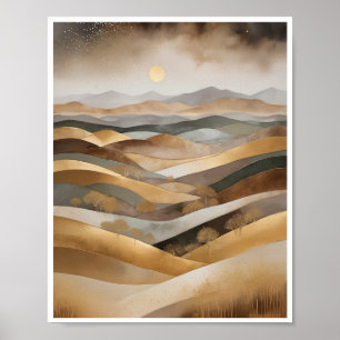 Boheems abstract landschap glooiende heuvels poster