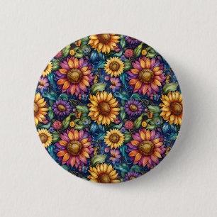 Boheems Bloemenlandschap Levendig Patroon Ronde Button 5,7 Cm