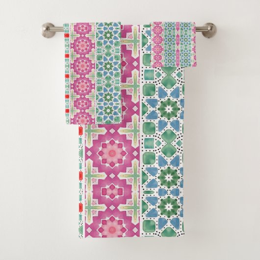 Boheems bloemmozaïekontwerp met Waterverf mozaïek Bad Handdoek (Insitu)