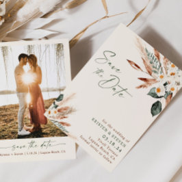 Boheems gedroogd bloemengroen sparen de datum kaart