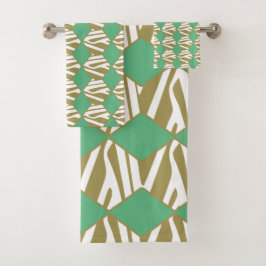 Boheems geometrisch wit, beige & turquoise bad handdoek