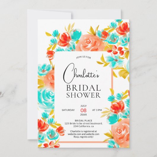 Boheems helderblauw oranje bloemig vrijgezellenfee kaart (Voorkant)