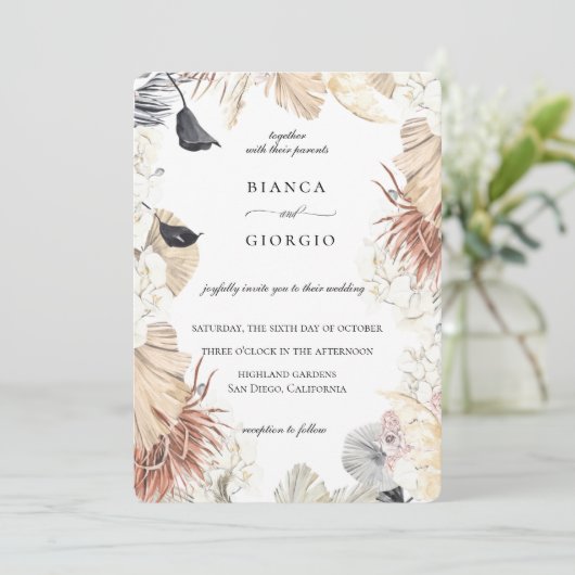 Boheems Oerwoud Foliage Lijst bruiloft uitnodiging (Staand voorkant)