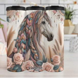 Boheems paard met gevlochten manen Floral versieri Thermosbeker