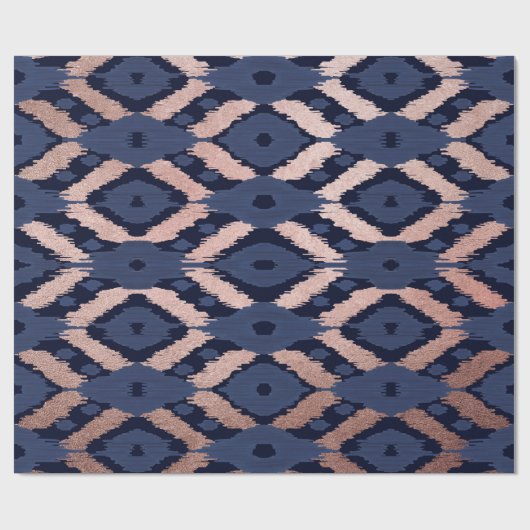 Boheems Roos Gold Navy Blue Ikat Pattern Cadeaupapier (Vlak)