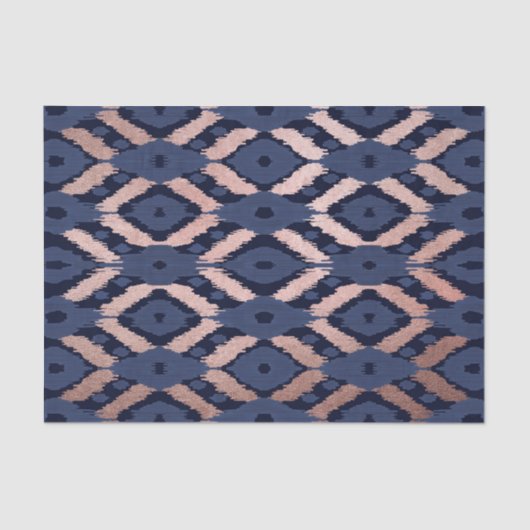 Boheems Roos Gold Navy Blue Ikat Pattern Tissuepapier (Voorkant)