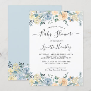 Boheems Vanille Blauw Bloemen Baby shower Kaart