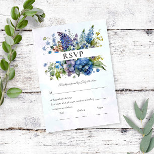 Boheemse Blauw-Violet Bloemen Waterverf RSVP Kaartje