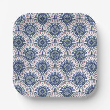 Boheemse Blauwe Fan Mandala Tegel