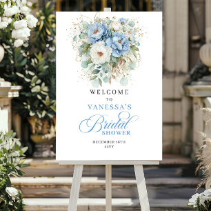 Boheemse Blauwe Pioenrozen Bruidsdouche Welkom Poster