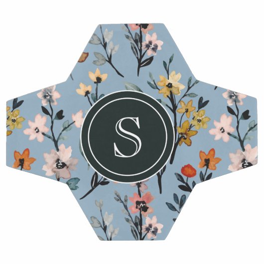 Boheemse Blauwe Waterverf Bloemen Monogrammed Voetbal (Enkel)