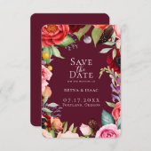 Boheemse Bloemen Bordeaux Bewaar de Datum Aankondiging (Voorkant / Achterkant)