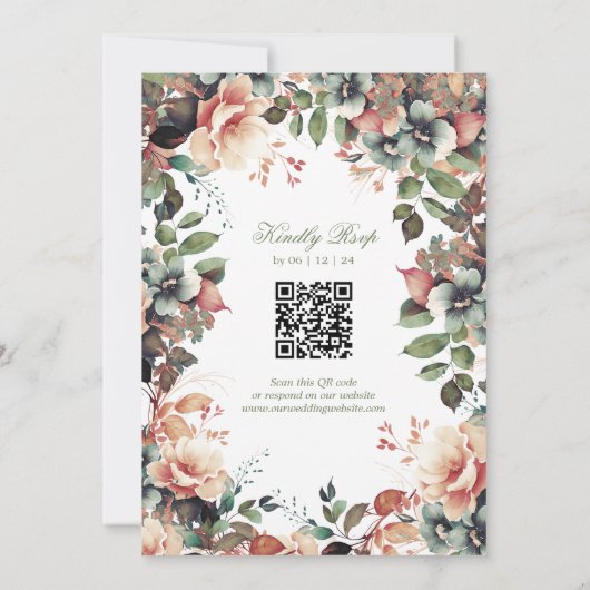 Boheemse Bloemen Herfst Herfstbruiloft w / QR RSVP Kaart (Achterkant)