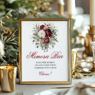 Boheemse bloemige Mimosa Bar Blush Burgundy bord Poster