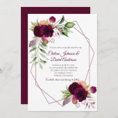 Boheemse bloemige romantische geometrische bruilof aankondiging (Voorkant / Achterkant)