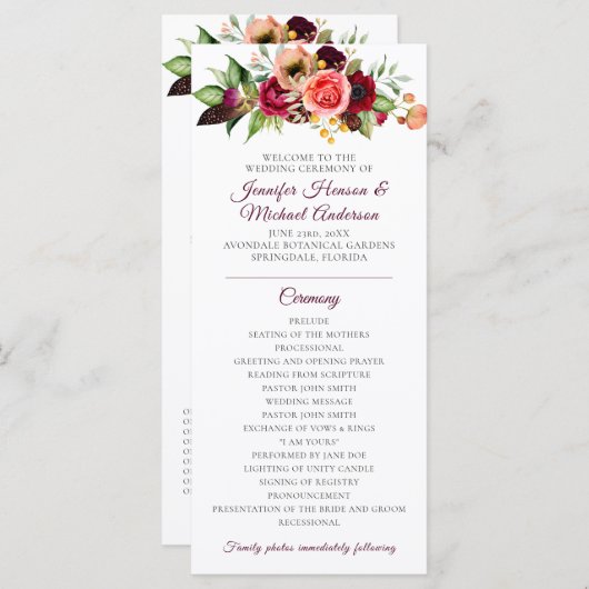 Boheemse Bloemrijke Trouwprogramma Romantische Bru Programma (Voorkant / Achterkant)