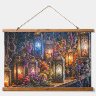 Boheemse Boho Gedroogde Bloemen Lantaarns Wall Art Hangend Wandkleed