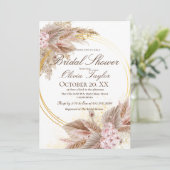 Boheemse Boho Pampas Roze Bloem Bruidsmeisje Borre Kaart (Staand voorkant)