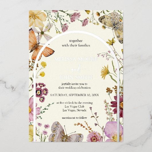 Boheemse Boho Wildflower bruiloft Folie Uitnodiging (Voorkant)