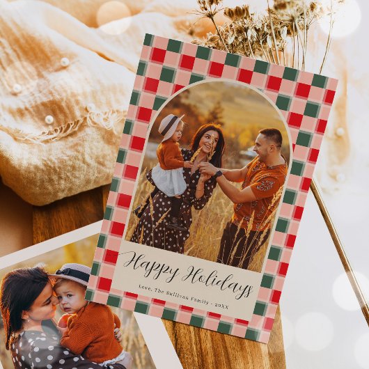 Boheemse boog script kerst vakantie fotokaart feestdagenkaart