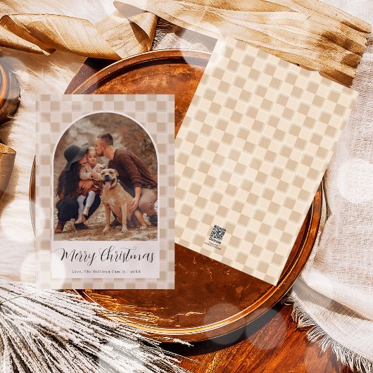 Boheemse boog script kerst vakantie fotokaart feestdagenkaart