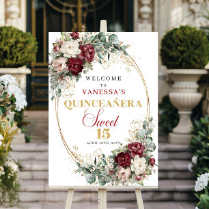 Boheemse Bourgondische Groenery Gouden Quinceanera Poster