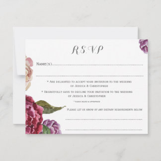 Boheemse donkere bloemige aangepaste trouw-RSVP ka RSVP Kaartje