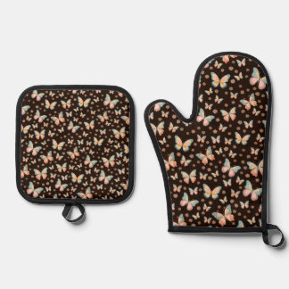 Boheemse dromen van vlinders en bloemen op. ovenwant & pannenlap set