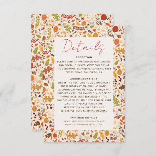 Boheemse Gedroogde Rustieke Bloemen Herfst Herfste Informatiekaartje (Voorkant / Achterkant)