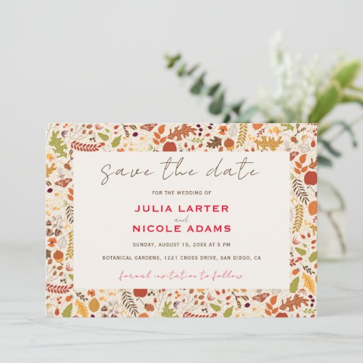 Boheemse Gedroogde Rustieke Bloemen Herfst Herfste Save The Date (Staand voorkant)