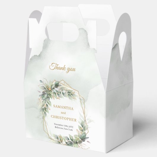 Boheemse groene eucalyptus en gouden bruiloft bedankdoosjes (Geopend)