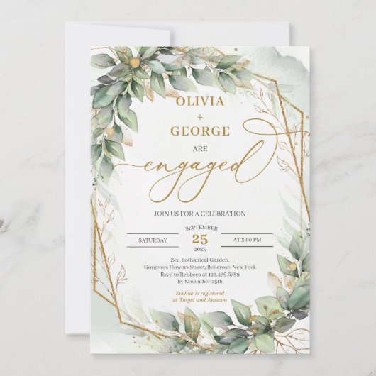 Boheemse groene eucalyptus en gouden verloving kaart (Voorkant)