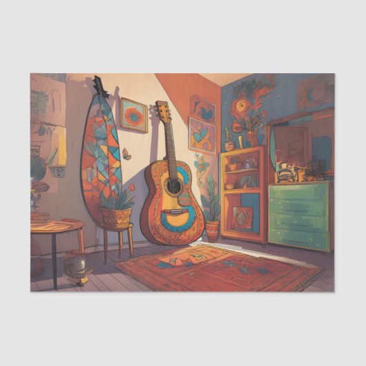 Boheemse Guitar Decoupage Tissue Paper Tissuepapier (Voorkant)