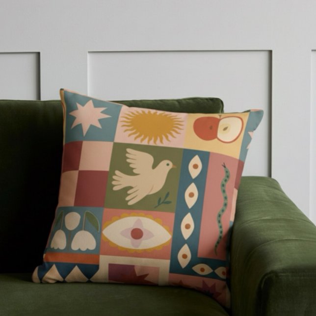 Boheemse hemelse lappendeken met mystieke symbolen kussen (Creator heeft geüpload)