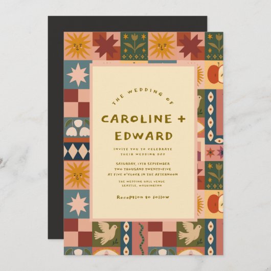 Boheemse hemelse patchwork bruiloft uitnodiging (Voorkant / Achterkant)